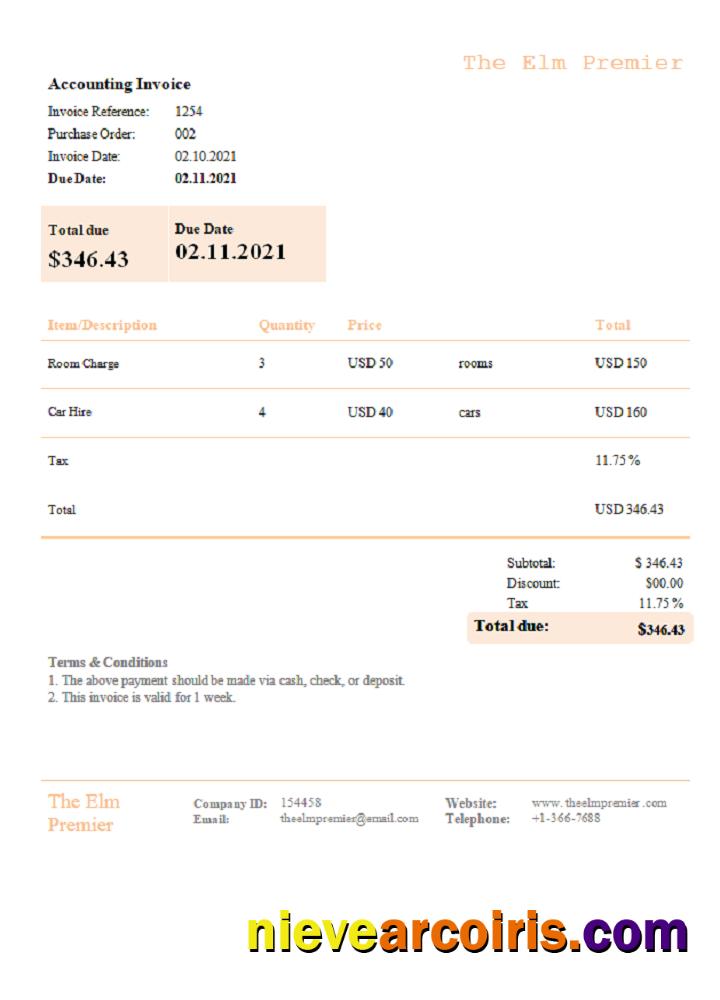 USA The Elm Premier invoice